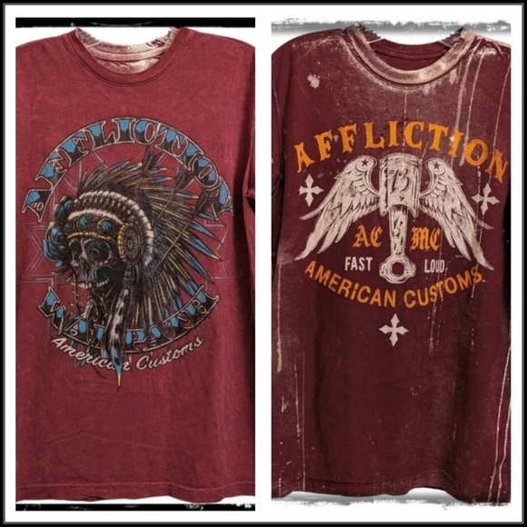 Reversible AFFLICTION Warpath American Customs Warlord Native T-Shirt Red Men S - Picture 9 of 10